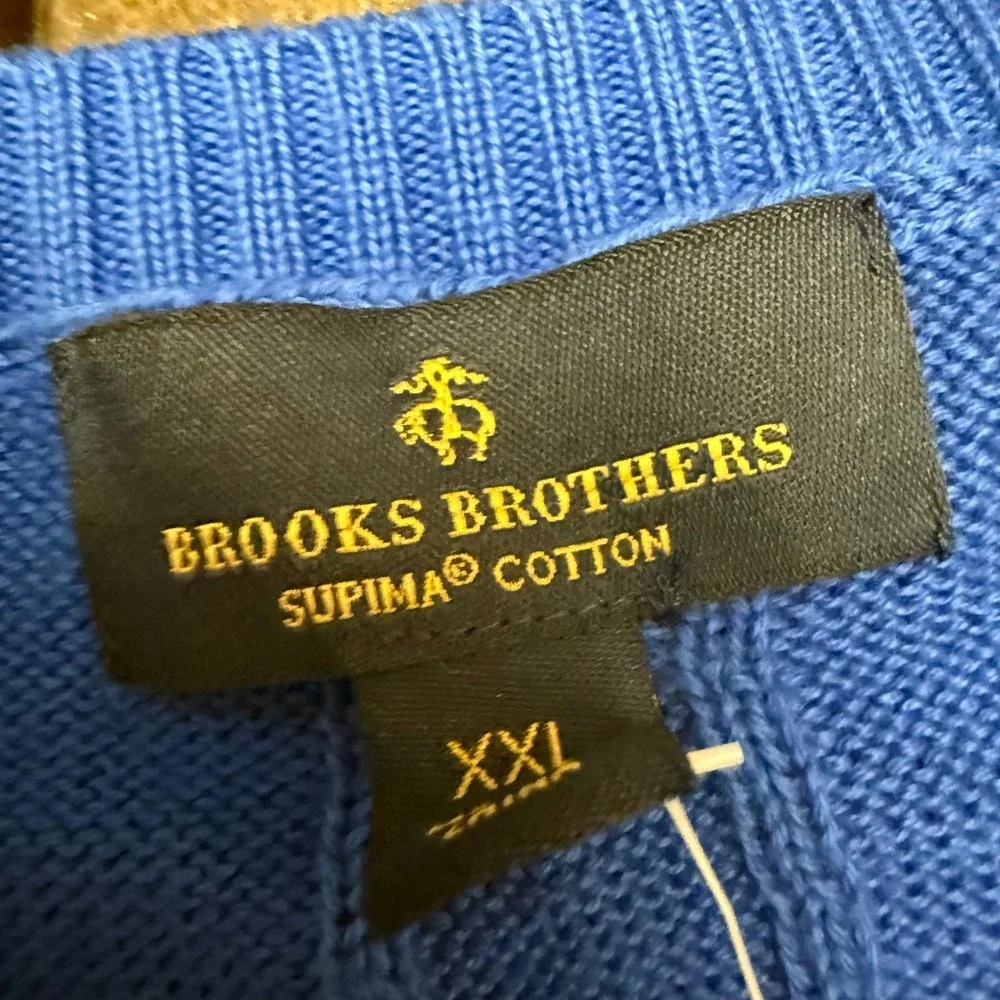 Brooks Brothers XXL Blue Supima Cotton Cable Knit Crew Neck Sweater NWT - Picture 2 of 7
